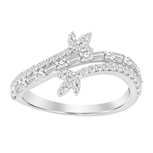 LADIES RING 0.50CT ROUND/BAGUETTE DIAMOND 14K WHITE GOLD