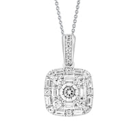 LADIES PENDANT 0.50CT ROUND/BAGUETTE DIAMOND 14K WHITE GOLD