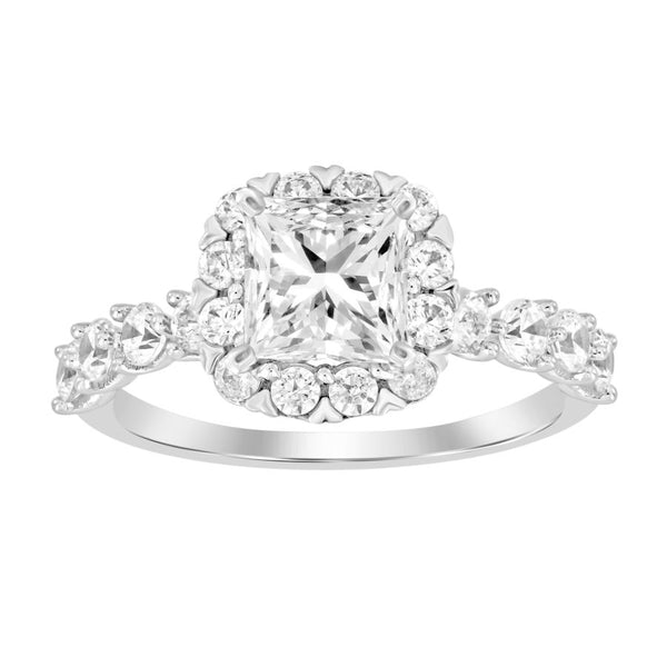 LADIES RING SEMI MOUNT 1.00CT ROUND DIAMOND 14K WHITE GOLD (CENTER STONE 1.00CT PRINCESS DIAMOND)