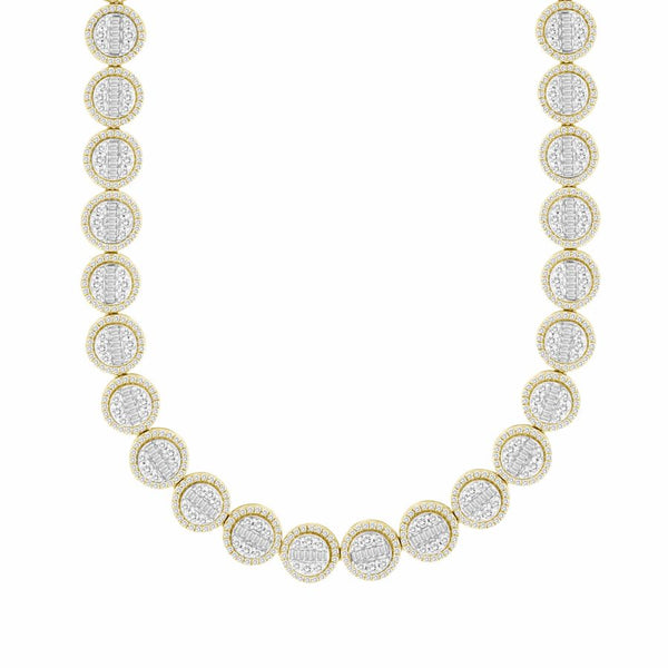 MEN'S NECKLACE 8.00CT ROUND/BAGUETTE DIAMOND 10K YELLOW GOLD