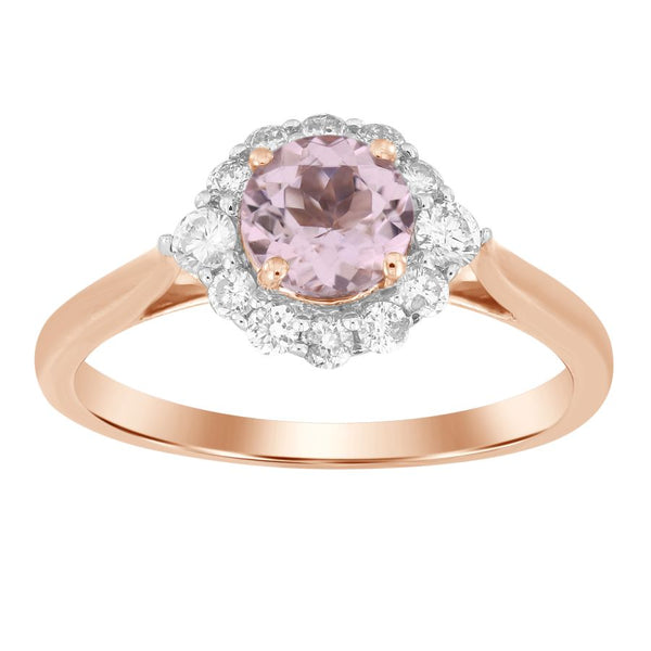 LADIES RING 1.15CT ROUND DIAMOND 14K MORGANITE STONE ROSE GOLD