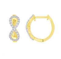 LADIES HOOPS EARRINGS 0.35CT ROUND DIAMOND 10K YELLOW GOLD