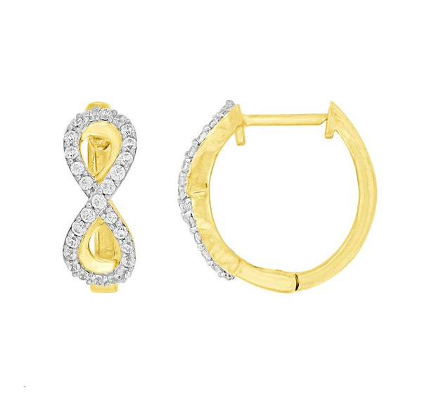 LADIES HOOPS EARRINGS 0.35CT ROUND DIAMOND 10K YELLOW GOLD