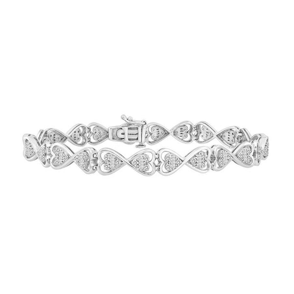 LADIES BRACELET 1.00CT ROUND/BAGUETTE DIAMOND 10K WHITE GOLD