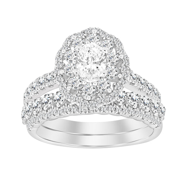 LADIES BRIDAL SET 1.75CT ROUND DIAMOND 14K WHITE GOLD(SI QUALITY) (CENTER STONE 0.50 CT OVAL DIAMOND)