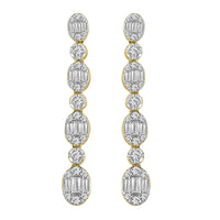 EARRINGS 1.25CT ROUND/BAGUETTE DIAMOND 14K YELLOW GOLD