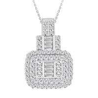 LADIES PENDANT WITH CHAIN 0.75CT ROUND/BAGUETTE DIAMOND 14K WHITE GOLD