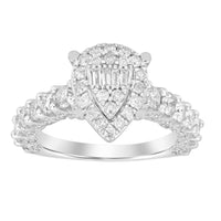 LADIES RING 2.00CT ROUND/BAGUETTE DIAMOND 14K WHITE GOLD