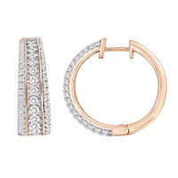 HOOPS EARRINGS 1.50CT ROUND DIAMOND 14K ROSE GOLD