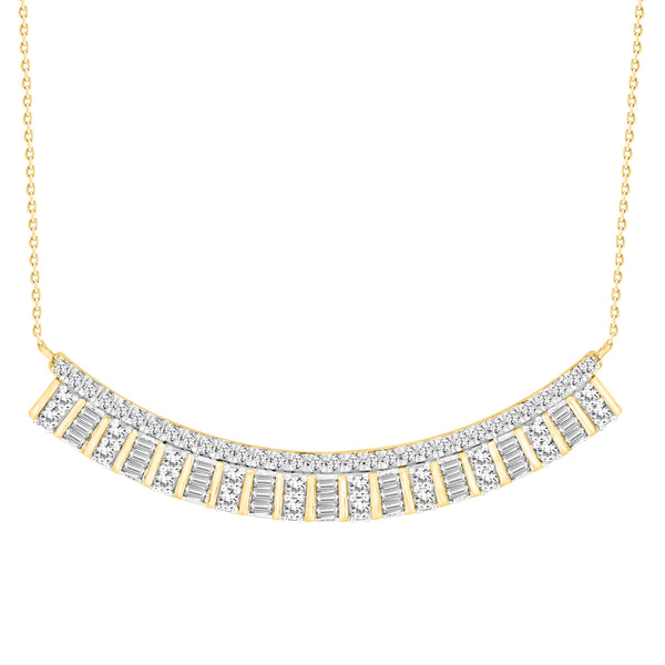 LADIES NECKLACE 0.75CT ROUND/BAGUETTE DIAMOND 14K YELLOW GOLD