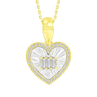 LADIES PENDANT WITH CHAIN 0.10CT ROUND/BAGUETTE DIAMOND 10K YELLOW GOLD