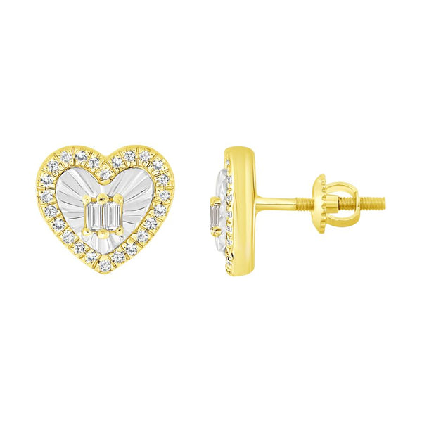 LADIES EARRING 0.16CT BAGUETTE/ROUND DIAMOND 10K YELLOW GOLD
