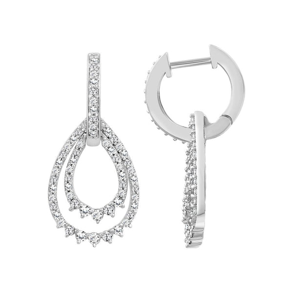 LADIES HUGGIES EARRINGS 1.00CT ROUND DIAMOND 14K WHITE GOLD