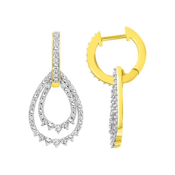 LADIES HUGGIES EARRINGS 1.00CT ROUND DIAMOND 14K YELLOW GOLD