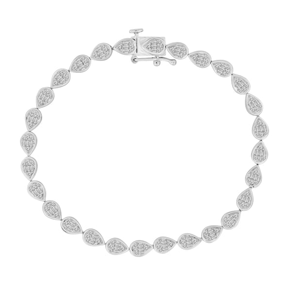 LADIES BRACELET 1.00CT ROUND/BAGUETTE DIAMOND 14K WHITE GOLD