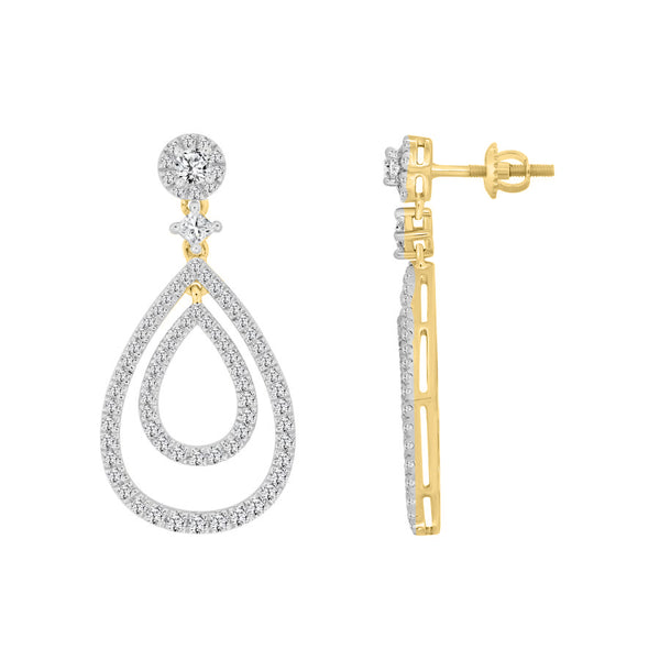 LADIES EARRINGS 1.50CT ROUND DIAMOND 14K YELLOW GOLD