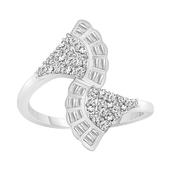 LADIES RING 0.50CT ROUND/BAGUETTE DIAMOND 10K WHITE GOLD