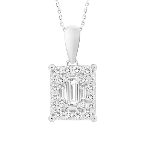 LADIES PENDANT WITH CHAIN 0.40CT ROUND/BAGUETTE DIAMOND 14K WHITE GOLD