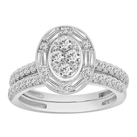 LADIES BRIDAL SET 1.00CT ROUND/BAGUETTE DIAMOND 14K WHITE GOLD