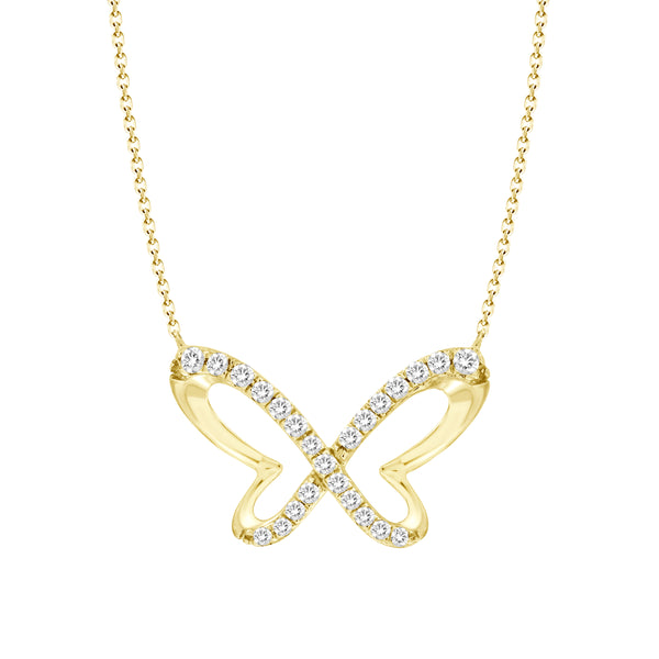 LADIES NECKLACE 0.13CT ROUND DIAMOND 14K YELLOW GOLD