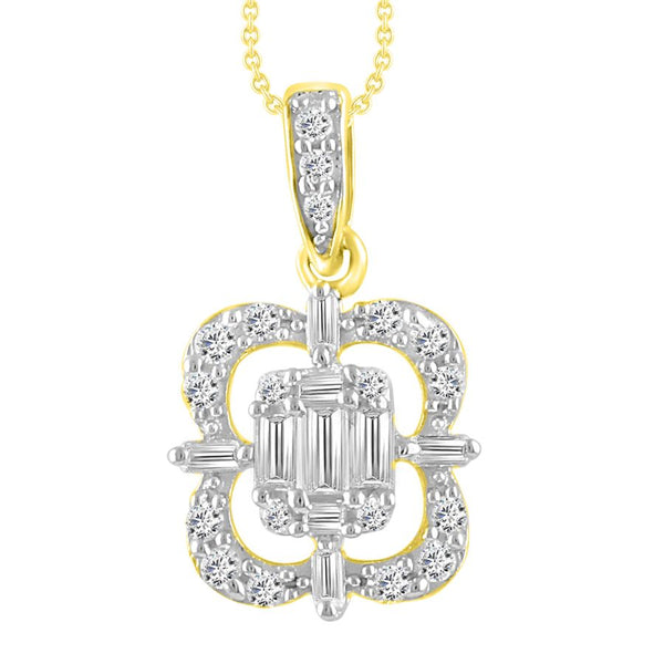 LADIES PENDANT 0.25CT ROUND/BAGUETTE DIAMOND 10K YELLOW GOLD