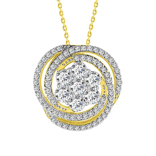 LADIES PENDANT 0.90CT ROUND DIAMOND 14K YELLOW GOLD