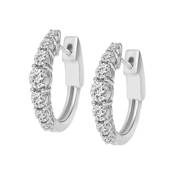 LADIES HOOP EARRINGS 0.50CT ROUND DIAMOND 10K WHITE GOLD