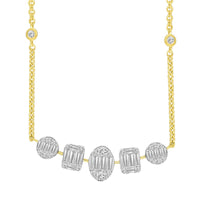 LADIES NECKLACE 1.00CT ROUND/BAGUETTE DIAMOND 14K YELLOW GOLD