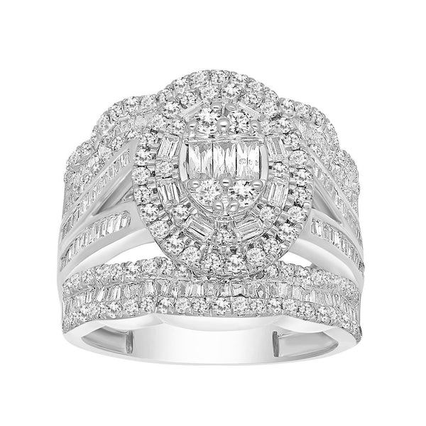 LADIES RING 2.00CT ROUND/BAGUETTE DIAMOND 14K WHITE GOLD