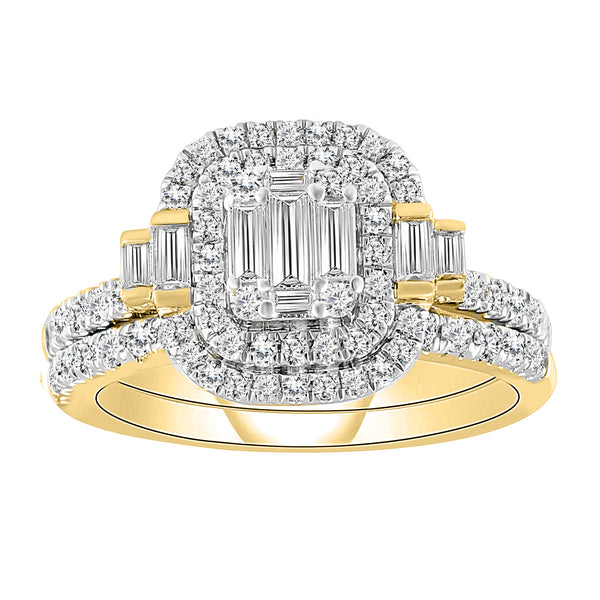 LADIES RING 1.00CT ROUND/BAGUETTE DIAMOND 14K YELLOW GOLD