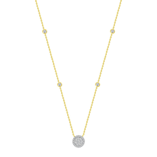 LADIES NECKLACE 0.33CT ROUND DIAMOND 14K YELLOW GOLD