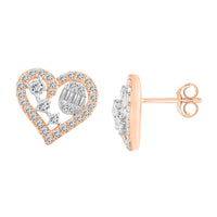 LADIES EARRINGS 0.75CT ROUND/BAGUETTE DIAMOND 14K WHITE/ROSE GOLD