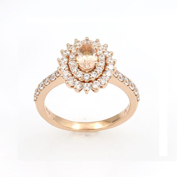 LADIES RING 1.15CT ROUND/OVAL DIAMOND 10K MORGANITE STONE ROSE GOLD