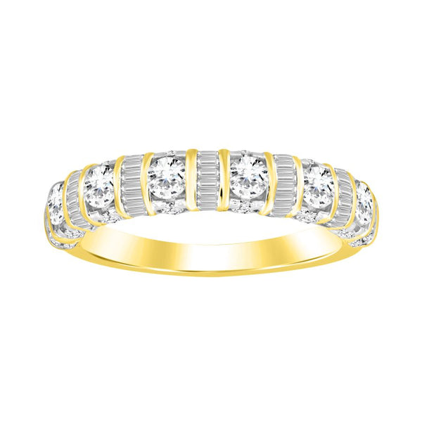 LADIES BAND 1.00CT ROUND/BAGUETTE DIAMOND 14K YELLOW GOLD