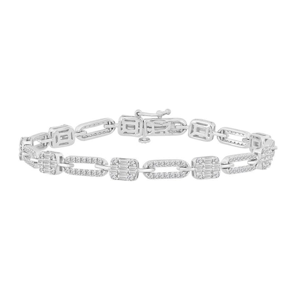 LADIES BRACELET 2.00CT ROUND/BAGUETTE DIAMOND 14K WHITE GOLD