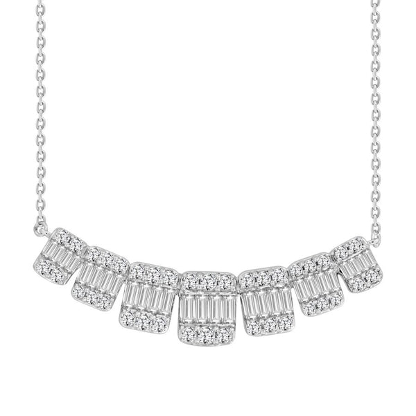 LADIES NECKLACE 0.75CT ROUND/BAGUETTE DIAMOND 14K WHITE GOLD