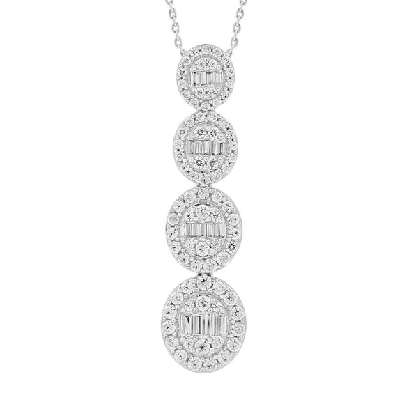 LADIES PENDANT 1.00CT ROUND/BAGUETTE DIAMOND 14K WHITE GOLD