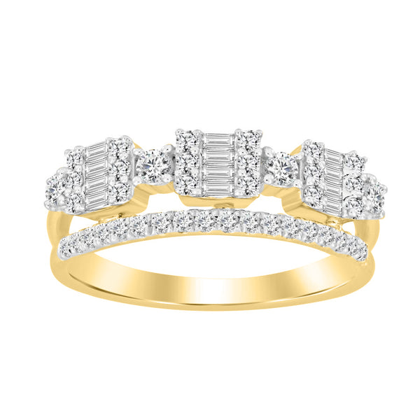 LADIES BAND 0.50CT ROUND/BAGUETTE DIAMOND 14K YELLOW GOLD