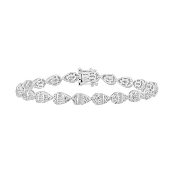 LADIES BRACELET 2.00CT ROUND/BAGUETTE DIAMOND 14K WHITE GOLD