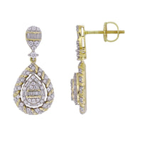 LADIES EARRINGS 1.00CT ROUND/BAGUETTE DIAMOND 10K YELLOW GOLD