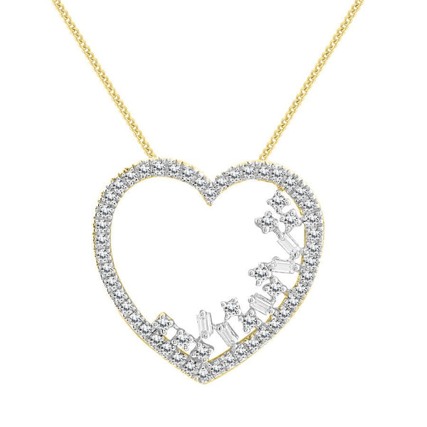 LADIES PENDANT 0.50CT ROUND/BAGUETTE DIAMOND 10K YELLOW GOLD