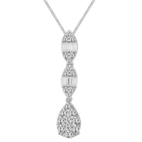 LADIES PENDANT 0.50CT ROUND/BAGUETTE DIAMOND 14K WHITE GOLD