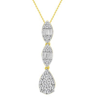 LADIES PENDANT 0.50CT ROUND/BAGUETTE DIAMOND 14K YELLOW GOLD