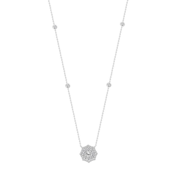 LADIES NECKLACE 1.00CT ROUND DIAMOND 14K WHITE GOLD (SI QUALITY)