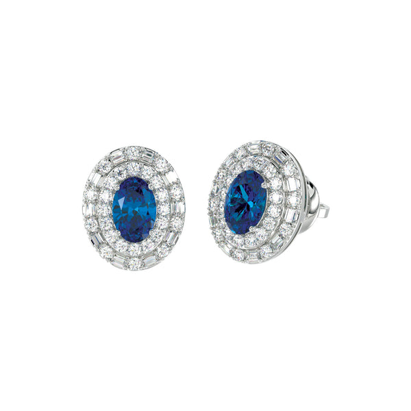 LADIES EARRING 1.35CT ROUND/OVAL DIAMOND 14K WHITE GOLD  (CENTER STONE OVAL DIAMOND 0.90CT)