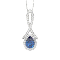 LADIES PENDANT 1.00CT ROUND/ PEAR DIAMOND 14K TANZANITE STONE WHITE GOLD WITH CHAIN (PEAR DIAMOND 0.75CT)