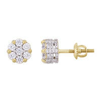 LADIES STUD EARRINGS 1.00CT ROUND DIAMOND 10K YELLOW GOLD