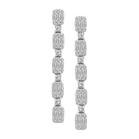 LADIES LINEAR EARRINGS 1.00CT ROUND/BAGUETTE DIAMOND 14K WHITE GOLD