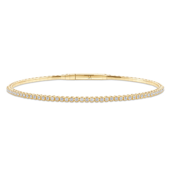 LADIES HALF FLEXIBLE BANGLE 1.00CT ROUND DIAMOND 14K YELLOW GOLD