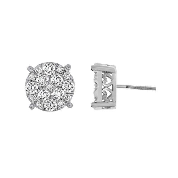 LADIES EARRINGS 1.50CT ROUND DIAMOND 14K WHITE GOLD